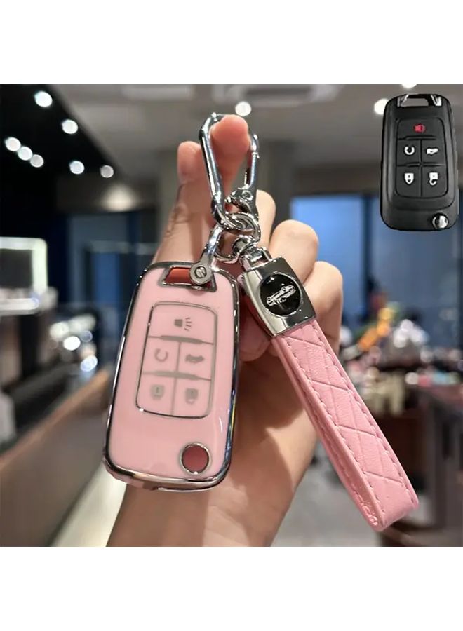 Pink TPU Key Fob Case Cover Protector with Leather Keychain for Chevy Cruze Malibu Sonic Buick Terrain - Image 5